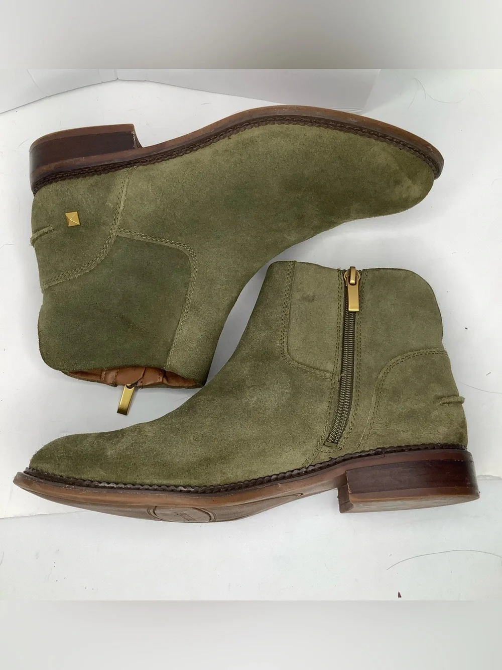 Franco Sarto  Green Suede Leather Chelsea Women Ankle Boots Sz 7.5 Equestrian